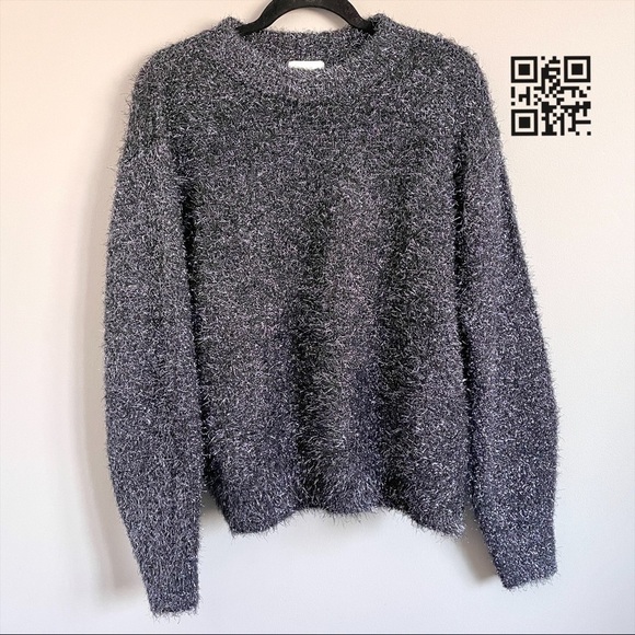 H&M Fuzzy Eyelash Textured Metallic Tinsel Oversized Crew Neck Sweater - S/M - Picture 7 of 10